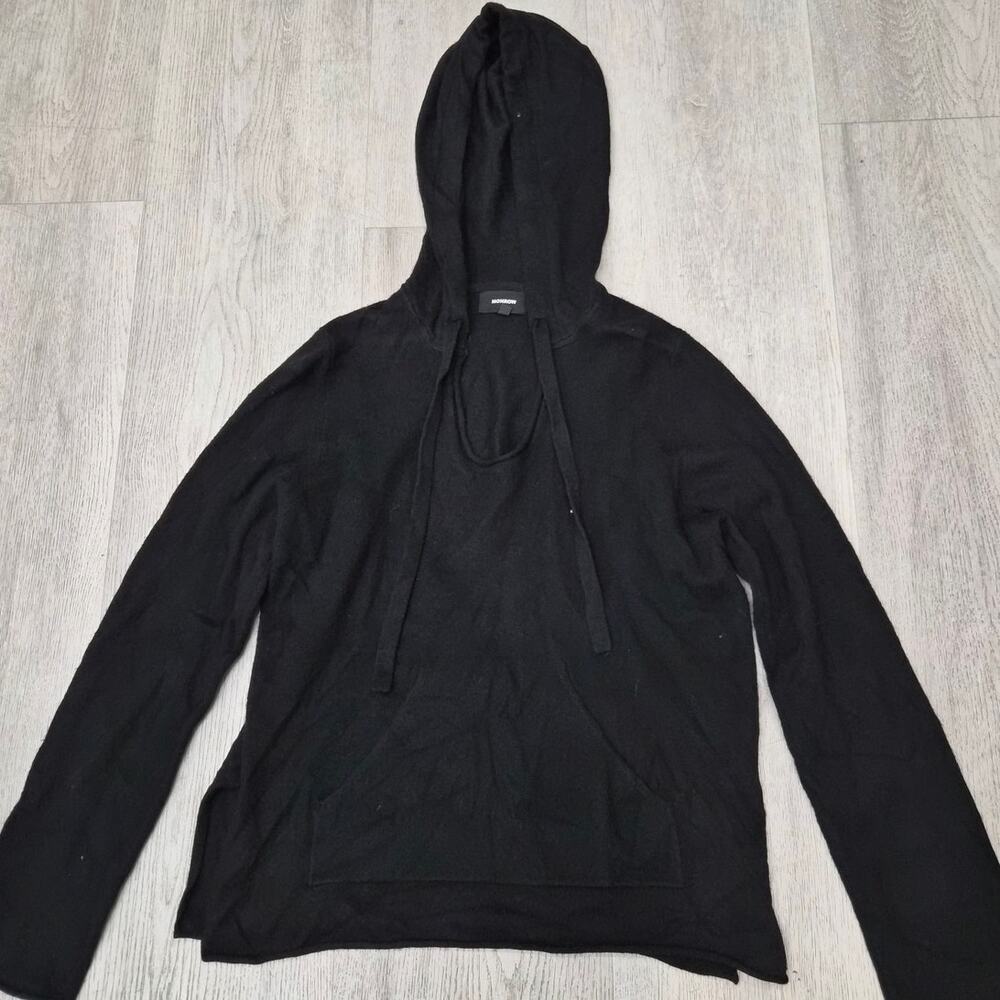 Monrow Black Pullover Hoodie With Drawstrings